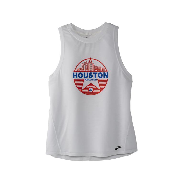 Brooks Womens Houston22 Distance Graphic Running Tank Top - White/26.2 Star (136295-GEV)